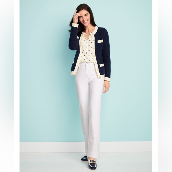 Talbots Estelle Navy Blue White Leather Trim Chain Loafers Flats - Picture 9 of 10